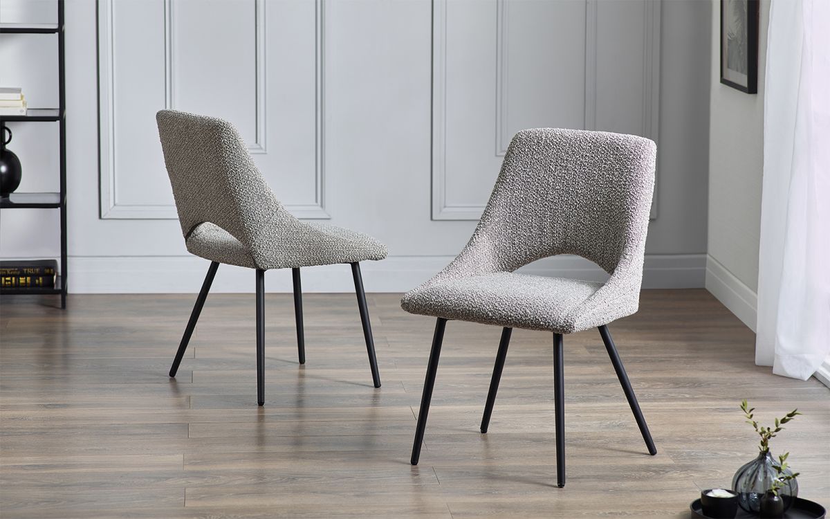 Iris Boucle Dining Chair - Grey- Pack of 4