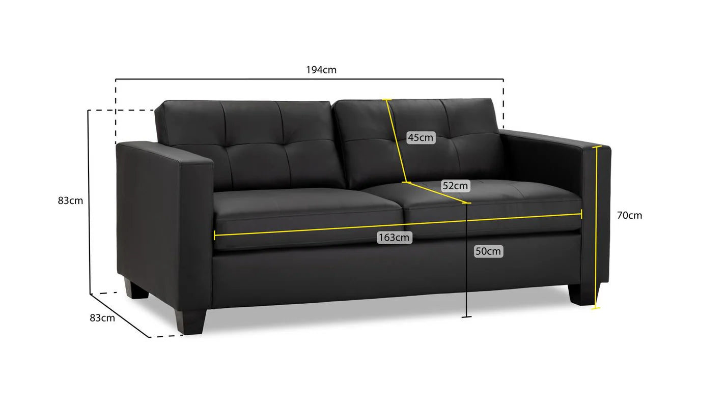 Jerry 3 Seater: Black Leather
