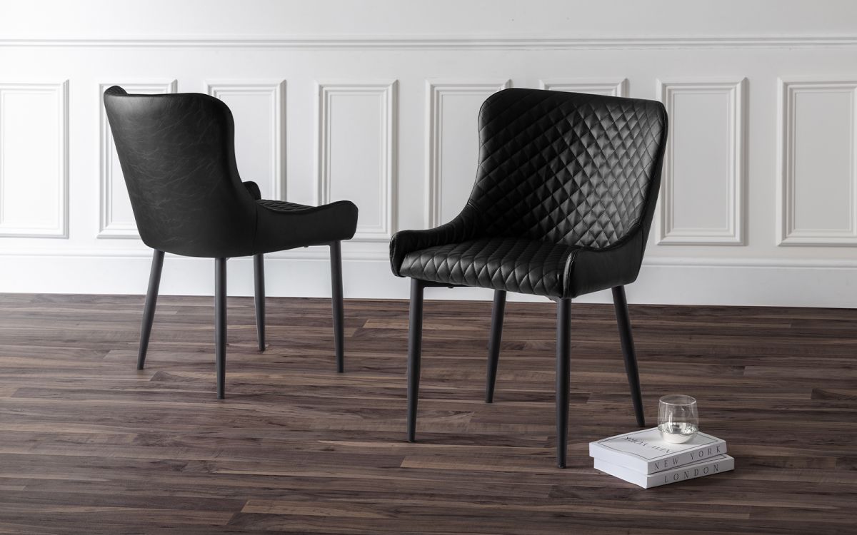 Luxe Faux Leather Dining Chair - Black- Pack of 4