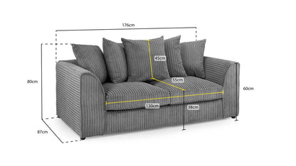 Harley Jumbo Sofa Grey 3 Seater