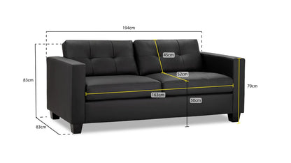 Jerry 3 Seater: Black Leather